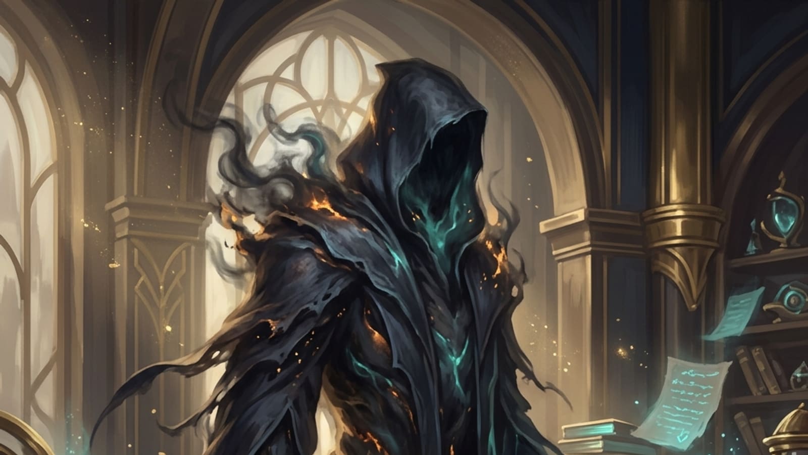 A menacing immortal adversary reforming from shadow and ember